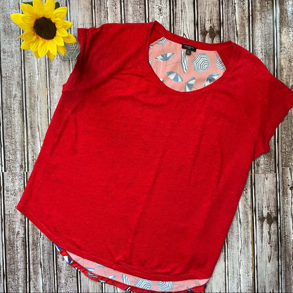 Talbots red umbrella print top size 1X